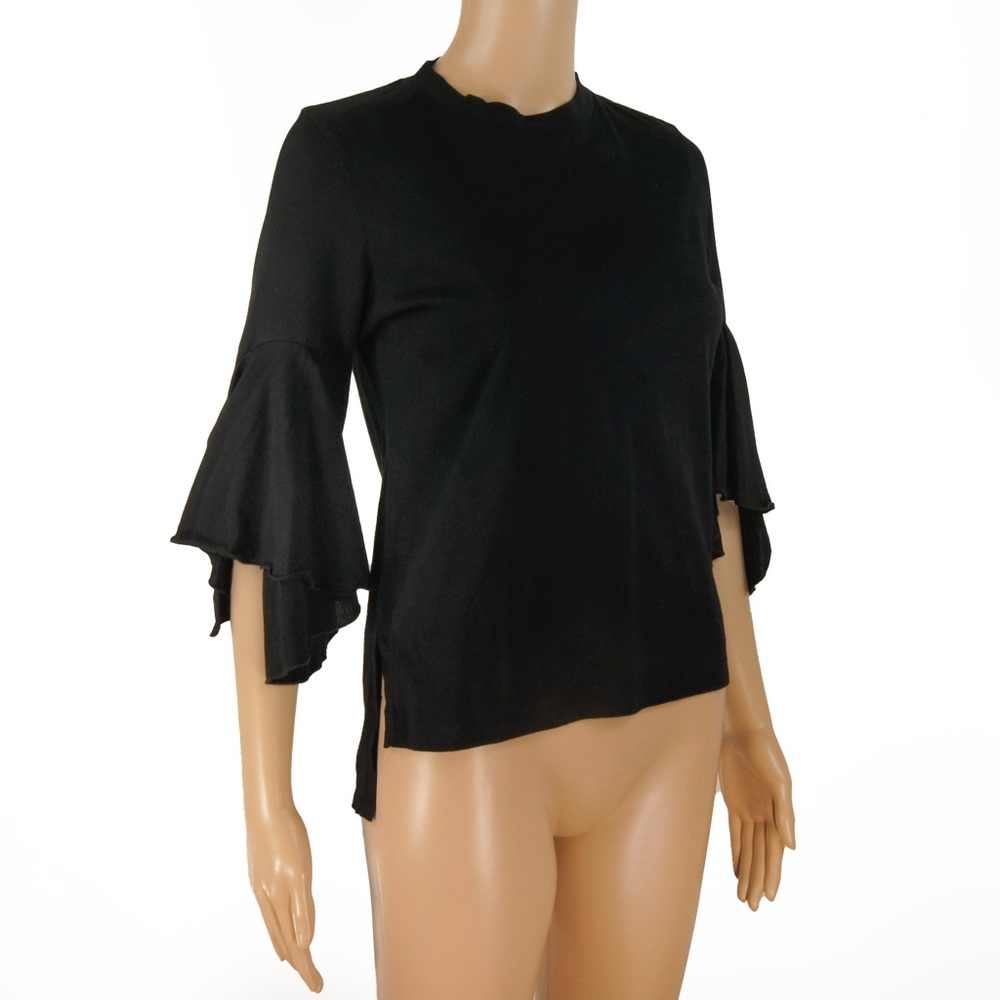 Facetasm Japan Avant Garde Ruffle Quarter Sleeve Black Shirt Top